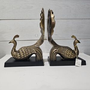 VINTAGE Brass Peacock Bookends French Connection Heavy